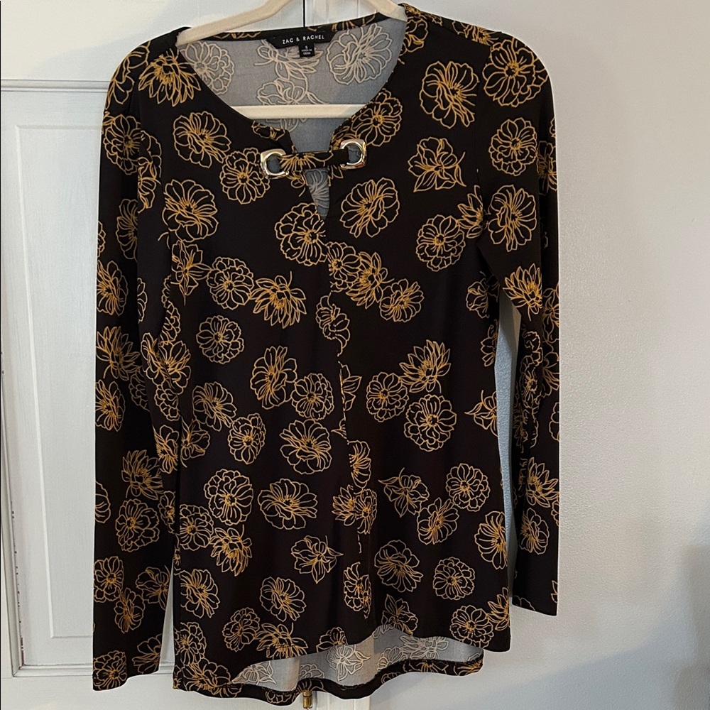 Zac & Rachel Black Top with Gold Floral Design